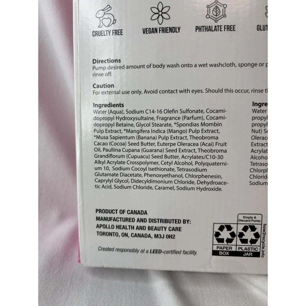 Nutrius Brazilian Body‎ Wash 2 Pack Coco Bliss & Berry Bliss Vegan 25.4 fl oz ea